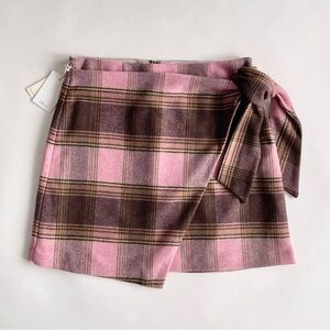 Wilfred Pink and Brown Plaid Tie-Waist Mini Skirt